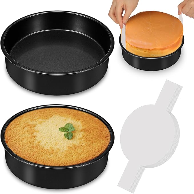 9 Inch Round Cake Pan, 2PCS Cake Pans 9 Inch Round with 60 Parchment Paper | 9 Inch Cake Pan for Birthday, Round Cake Pans for Baking Layered Cakes Deep-Dish Pizza Pie, Even Heating & Dishwasher Safe