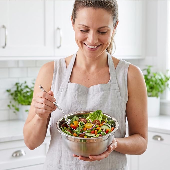 7PCS Stainless Steel Mixing Bowls, Airtight Lid Storage Set | Stackable Nesting Design Suitable For Mixing, Baking, Food Prep, Salad Serving And Refrigerator Storage. Dishwasher Safe.