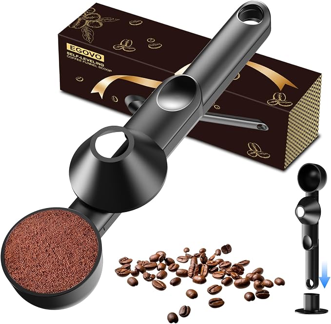 Coffee Scoop with Funnel for Reusable K Cup, 2 TBSP Measuring Spoon | Mess-Free Funnel Design, Sliding Leveler for Precise 2 TBSP, Long Handle for Coffee, Protein Powder & Tea (1-Pack)