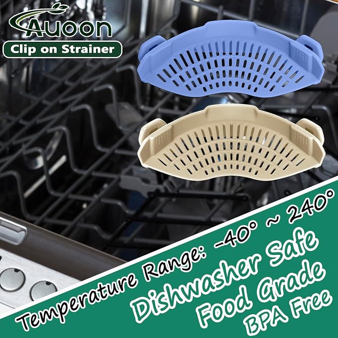 AUOON Clip On Pot Strainer Silicone, Standard 8.86 x 3.55in, Blue Velvet | BPA-free, Fits All Pots Pans Bowls, Dishwasher Safe, for Pasta Noodles Vegetable Fruits, Space-saving Kitchen Gadget