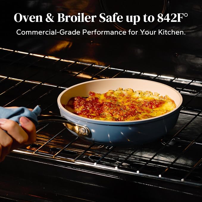Redchef Ceramic Frying Pans Non Stick with Lid, 11" Deep Saute Pan with Stay Cool Handle, Large Jumbo Cooker,3.5QT Non Toxic Cooking Skillet, Kitchen, Induction Dishwasher Safe, PFOA & PFAS Free(Blue)