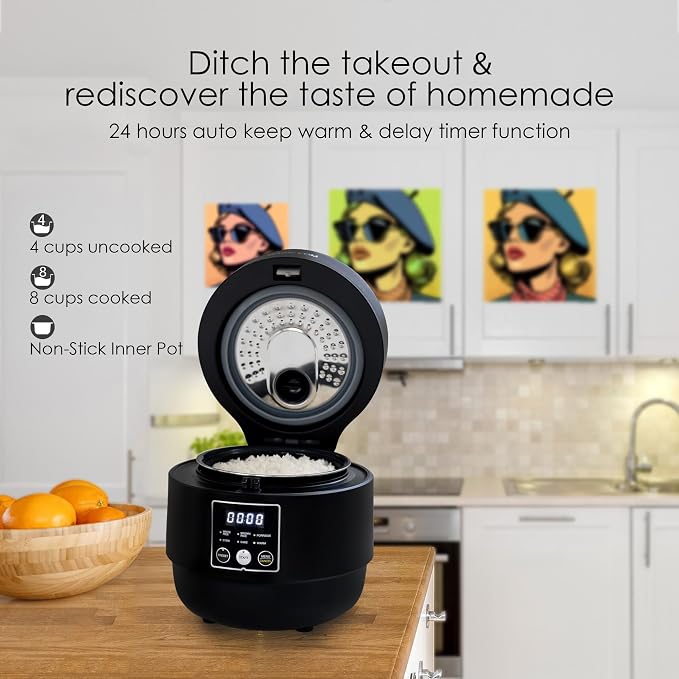 MAGiC COM Rice Cooker 4 Cup Uncooked/ 8 Cup Cooked, Digital Display with Warmer, Small Rice Maker & Multiple Settings, 24H Delay Timer, Automatic Keep Warm, Nonstick Inner Pot, Arrocera Eléctrica