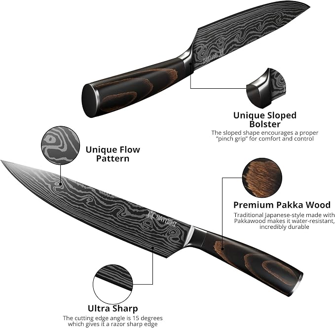 Yatoshi 9 Piece Block Set Classic- Pro Kitchen Knife Set Ultra Sharp High Carbon Steel with Ergonomic Handle