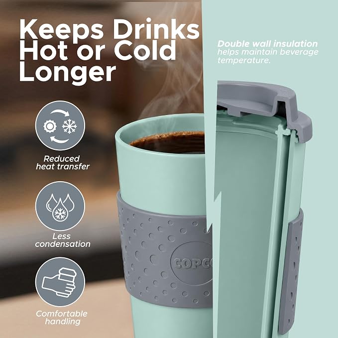 Copco Acadia Travel Mug, 16 Oz - Aqua & Gray, Set of 2