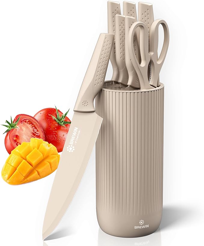 Knife Set, Brewin Kitchen Knife Set, Knives Set for Kitchen, Universal Knife Block, Utility Knife Block Set, New Home Essentials, Apartment Essentials, Camping essentials, RV Essentials