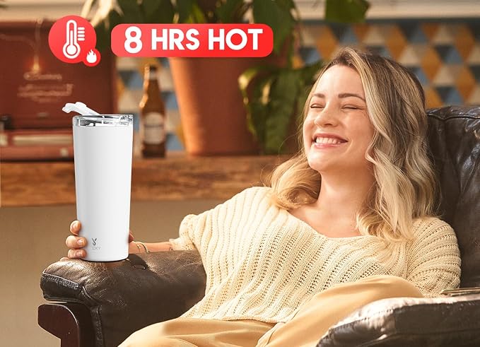 Meoky 24 oz Insulated Travel Coffee Mug: Leak Proof Lid, Ivory | Stainless Steel Coffee Tumbler, Keeps Hot for 8 Hours or Cold for 24 Hours, Fits in Car Cup Holder, BPA Free