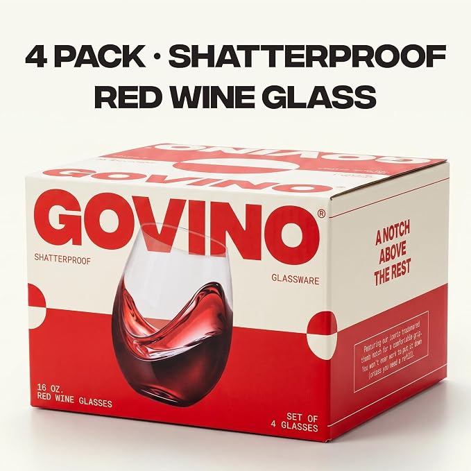 GOVINO Unbreakable Plastic Wine Glasses - Stemless Shatterproof Tritan Glassware, Fancy Cups That Look Like Glass, 16oz, Set of 4