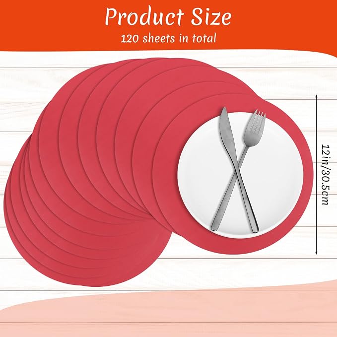 Yeaqee 120 Pcs Disposable Paper Placemats 12 Inch Round Paper Place Mats Blank Table Mats for Restaurant Catering Dining Weddings Birthday Table Holiday Parties Supplies(Light Red)