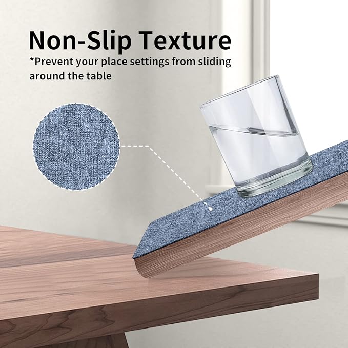Maxpearl Faux Leather Placemats Set of 6, Easy to Clean, Blue | Waterproof - Heat Resistant - Non Slip - Wipe Clean Dining Table Place Mats, Suitable for Indoor & Outdoor Use, 17''×12''