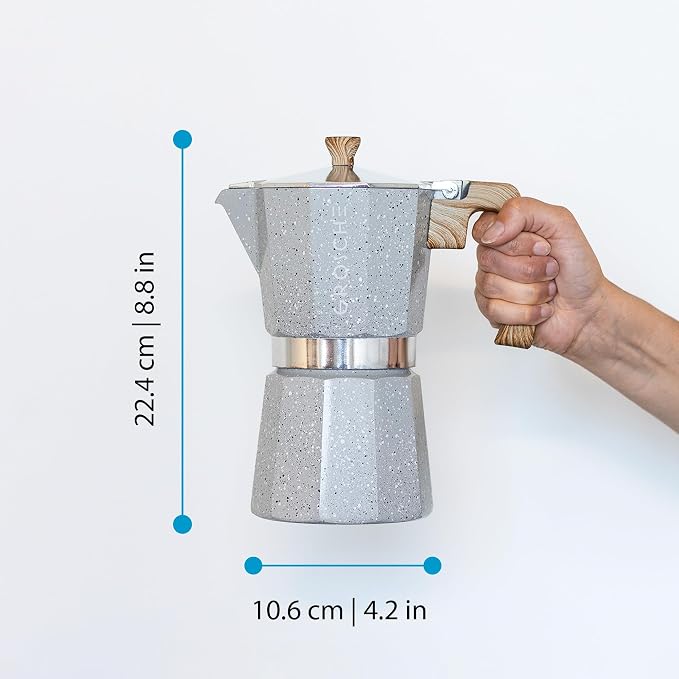 GROSCHE Milano Moka pot, Stovetop Espresso maker, Greca Coffee Maker, Stovetop coffee maker and espresso maker percolator (Grey, 9 cup) | Cuban Coffee Maker And Italian Moka Pot For Stovetop Espresso; For Gas, Electric, And Propane Stoves With A Soft-T...