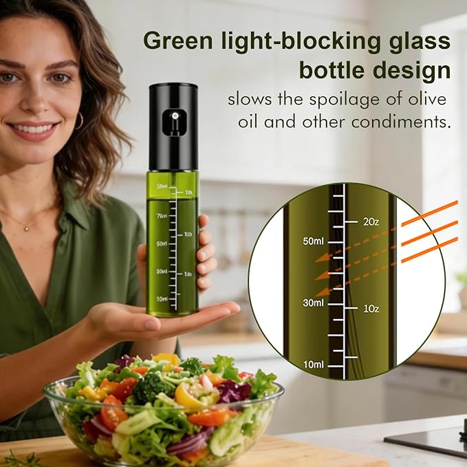 Oil Sprayer for Cooking, Light-Proof Olive Oil Sprayer Mister with Scale, 100ml Olive Oil Spray Bottle, Air Fryer Vegetable Vinegar Oil Portable Mini Kitchen Gadgets for Baking, Salad, Grilling, BBQ