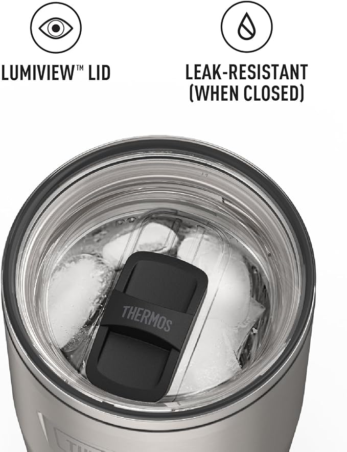 THERMOS Icon Series 24oz Stainless Steel Tumbler with Slide Lock Lid, Leakproof, Fits Cupholder, Dishwasher Safe, Griptec™ Non‑Slip Base, Keeps Drinks Hot 6 Hrs/Cold 22 Hrs, Matte Stainless Steel