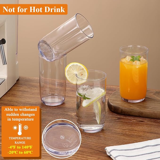 Berglander Highball Glasses Set 4pc, 14 oz Tall PET Clear Plastic Drinking Collins Glasses, Reusable Water Glass Cups, Bar Glassware Tumbler for Beverage, Beer, Juice, Milk, Mojito, Cold Drink