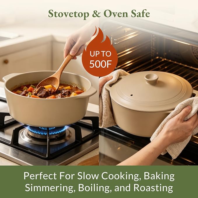 MAGNIFIQUE Slow Cooker, 4.5 Quart 8-in-1 Clay Pot Multi-Cooker, Non-Toxic Slow Cooker with Removable Clay Pot, for Rice, Pasta, Steam & Proof, Nonstick, Oven Safe Pot to 500°F, Brown