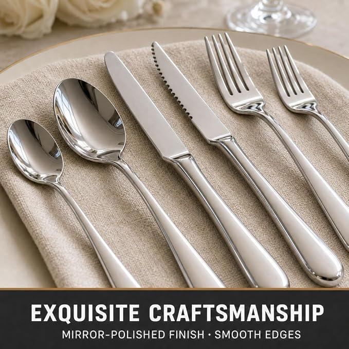 49-Piece Stainless Steel Silverware Set with Cutlery Organizer, Service for 8 with Steak Knives and Kitchen Utensils