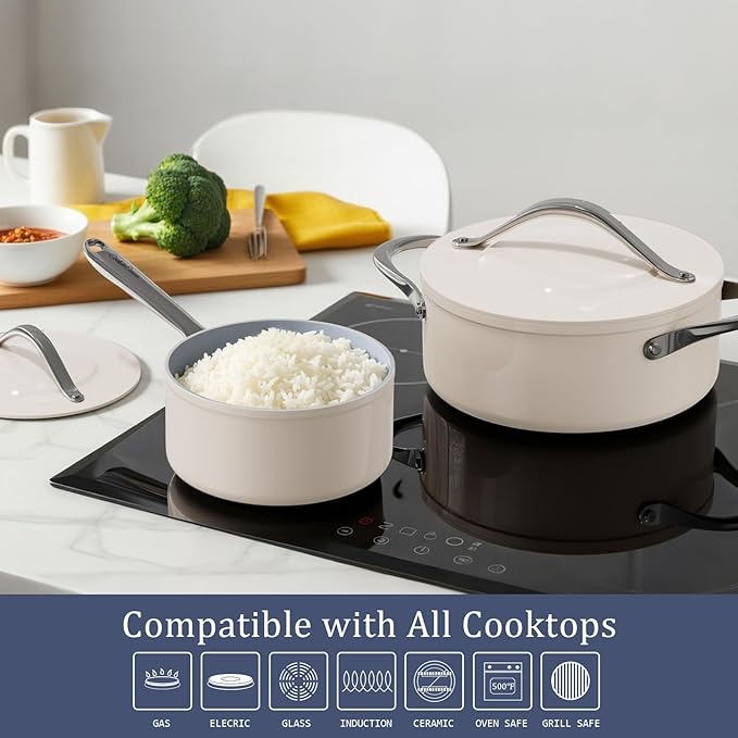 CookinCraze Premium Ceramic Sauté Pan with Lid, 4.5 QT Nonstick Deep Pan | for Healthy Everyday Cooking, PFAS & PTFE Free, Induction Compatible, Oven Safe up to 500°F, Stay-Cool Handle, Navy Blue