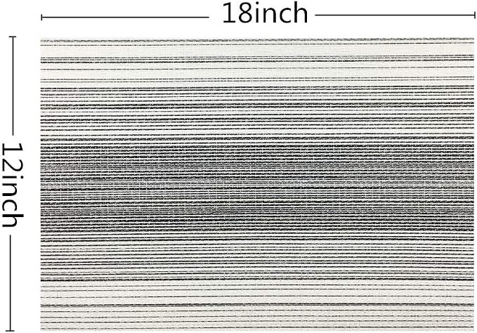 WAZAIGUR Placemats Set of 6, Woven Vinyl Table Placemats, Black with White | Placemat, Blending Color Durable Washable Place Mats Indoor Outdoor Heat-Resistant Anti-Skid Kitchen Dining Table Mats