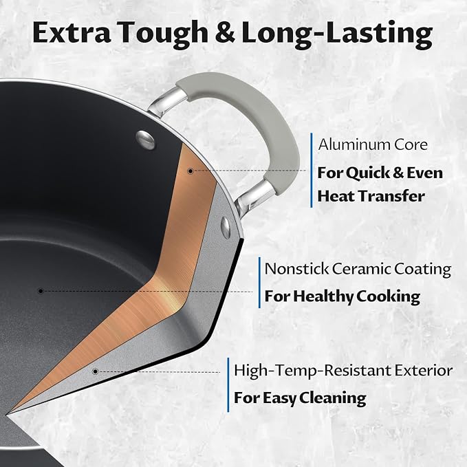 BEZIA 12QT Non Stick Stock Pot with Lid, Ceramic Big Cooking Pot for Soup | Stay-Cool Silicone Handles, Oven Safe & Easy Cleanup, for All Stovetops, for Large Gatherings, Gift Giving & Batch Cooking