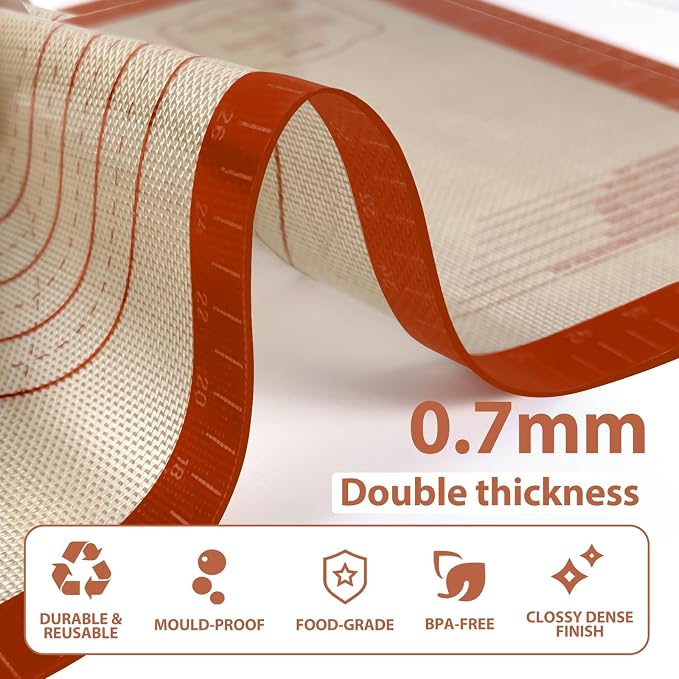 Silicone Pastry Mat, 16" x 24" Silicone Baking Mat | Reusable Non-Stick Extra Large Dough Mat with Measurement for Pie Crust, Pizza and Cookies, Counter Rolling Dough