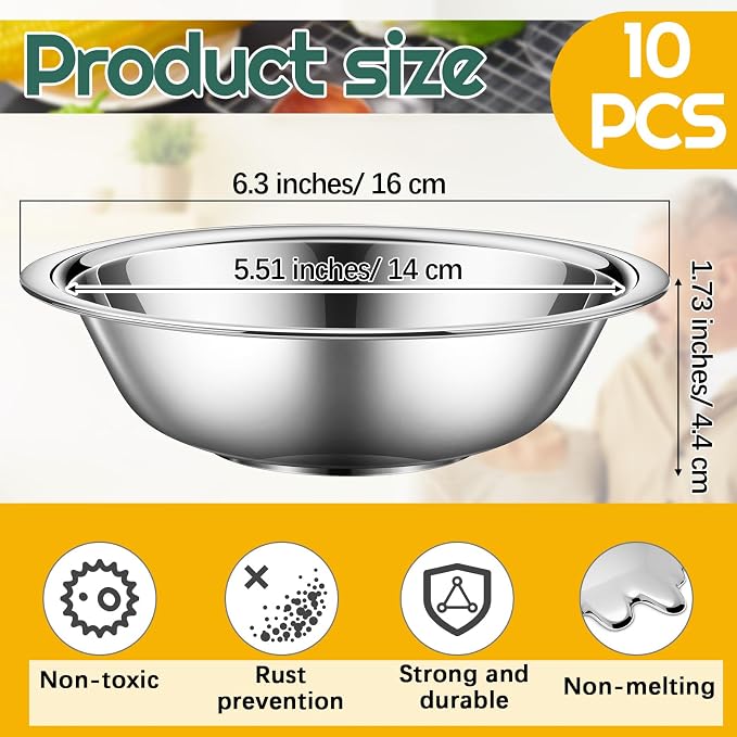 Tioncy 10 Pack Small Stainless Steel Mixing Bowls, 3/4 Quart Prep Bowl