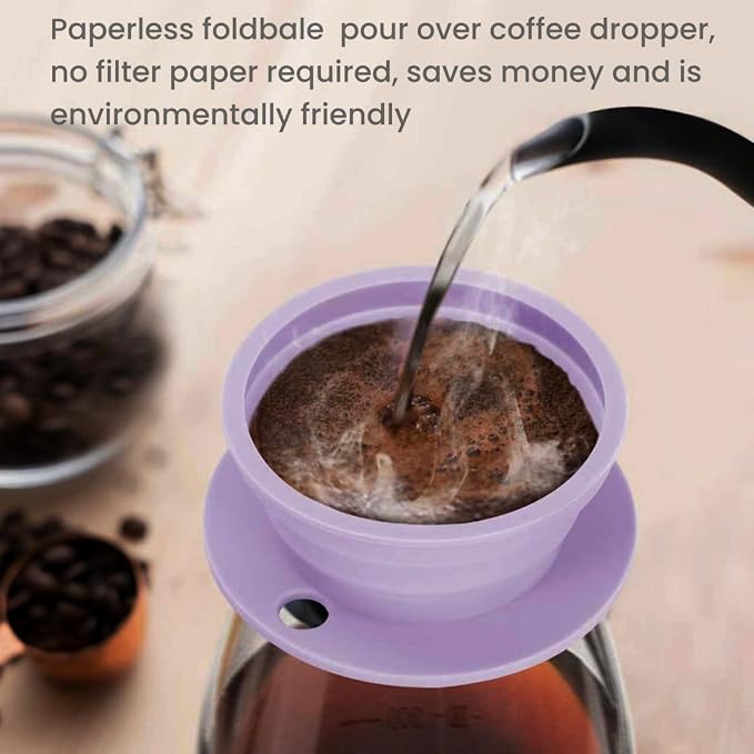 Travel Pour Over Coffee Maker Single Serve, Portabe Single Cup Pour Over Coffee Maker + Portable Kettle Electric, Collapsible Travel Electric Kettle (Purple)