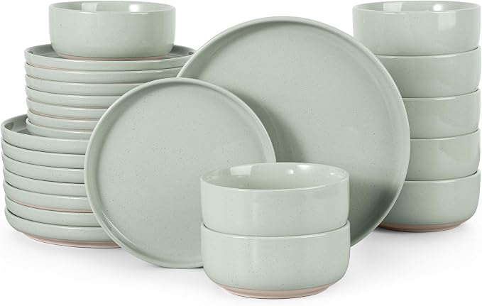 HaWare Dinnerware Sets, 24Pcs Plates and Bowls Set for 8, Asparagus Green