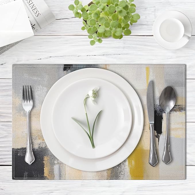 Emvency Farmhouse Placemats Set of 6, 12x18 Inch, Beige Minimalist | Farmhouse Modern Art Painting Table Mats for Outdoor Home Party Kitchen Dining Decoration
