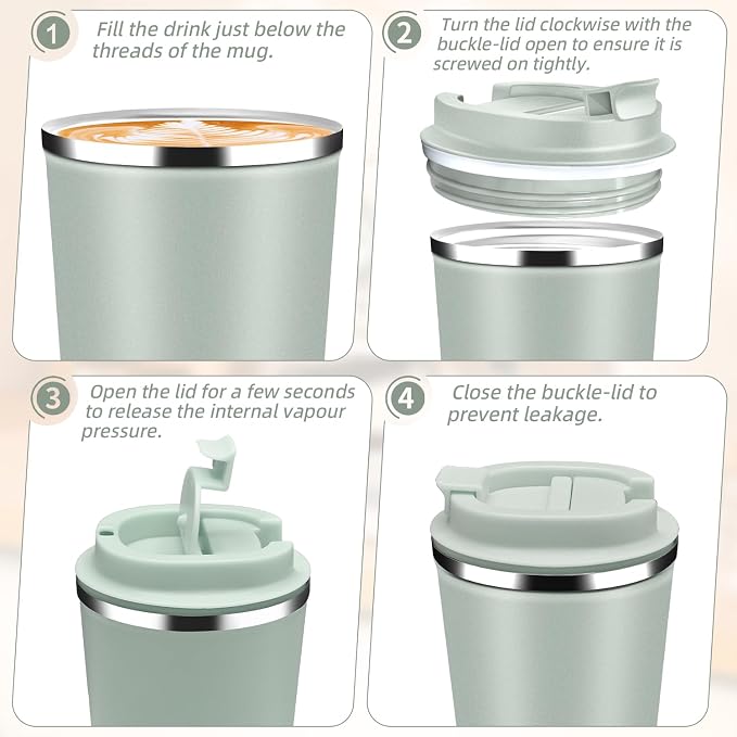 Insulated Travel Coffee Mug Reusable Coffee Tumbler Cup with Flip Lid Leak Proof Spill Proof for Office School Party Camping Hot and Cold Drink,Stainless Steel 17oz (Agave Green)