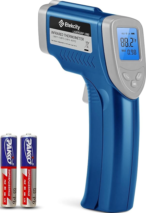 Etekcity Infrared Thermometer Laser Temperature Gun, -58°F~1130°F, Blue | Cooking, Pizza Oven, BBQ, Meat, Kitchen, Reptile, HVAC, Adjustable Emissivity, MAX Display, High Temperature