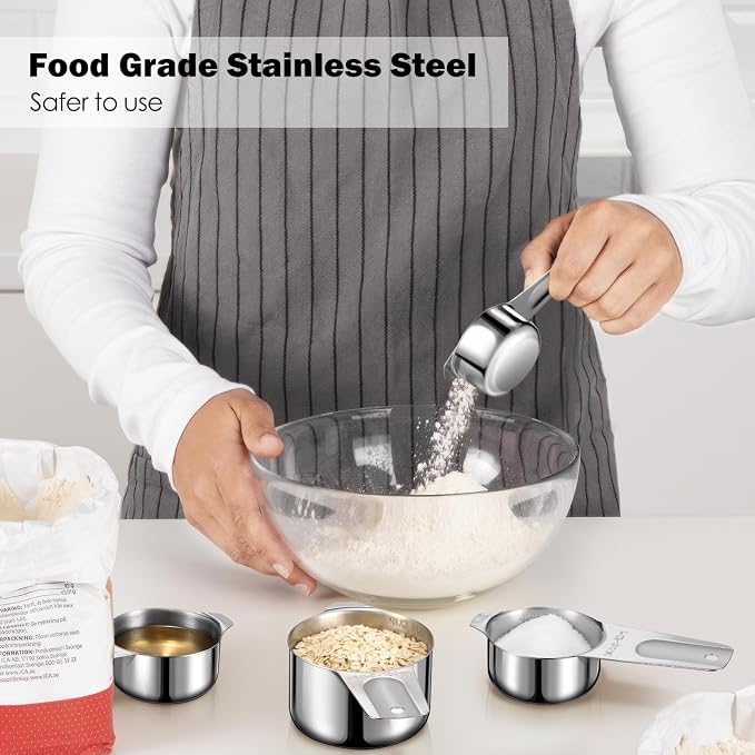 Measuring Cups Set, 7PCS Stainless Steel Engraved Markings Kitchen | 304 food-grade steel, dual-scale markings, one-piece construction, nesting storage, dishwasher safe, dry & liquid ingredients