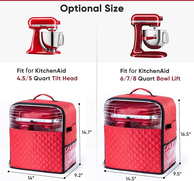 BAGSPRITE Stand Mixer Cover with Appliance Sliders Base Compatible with KitchenAid Mixer-Storage Bag for 4.5/5 Quart with Pockets for Kitchen Aid Accessories and Attachments