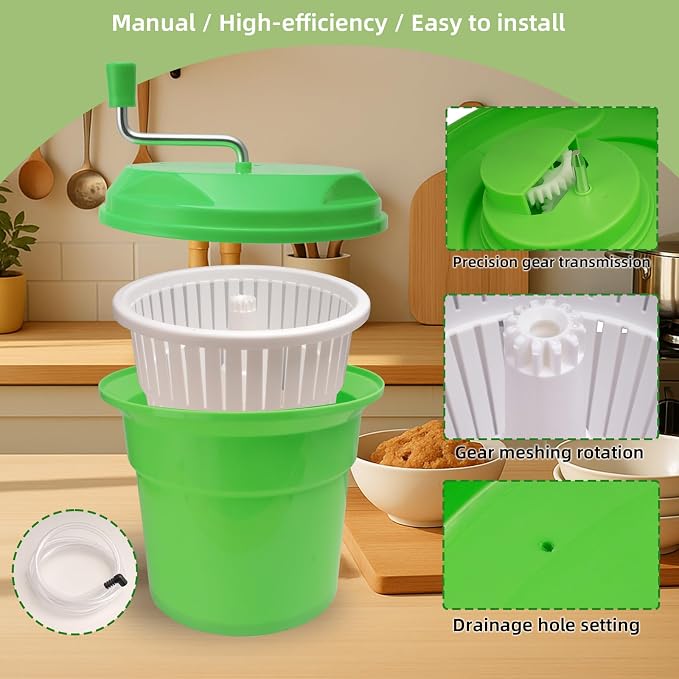 2.5 Gallon Salad Spinner,Large Capacity Vegetable Friuts Salad Dryer,Commercial Manual Salad Mixer for Restaurants Kitchen & Catering,Green & Orange. (Green, 2.5 Gallon)