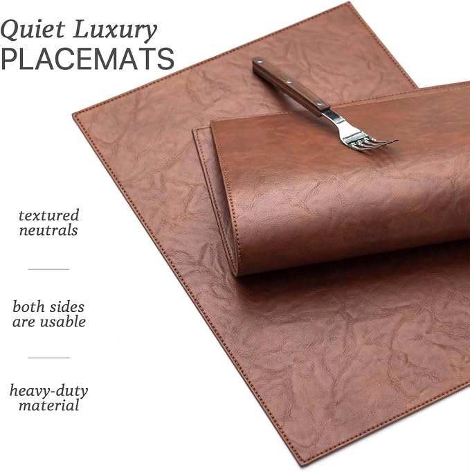 Baroyal Faux Leather Placemats Set of 8 Vinyl Washable Wipeable Table Mats for Kitchen Dining Table Heat Resistant Waterproof Indoor/Outdoor Placemats Non-Slip Easy Clean Place Mats (Reddish Brown)