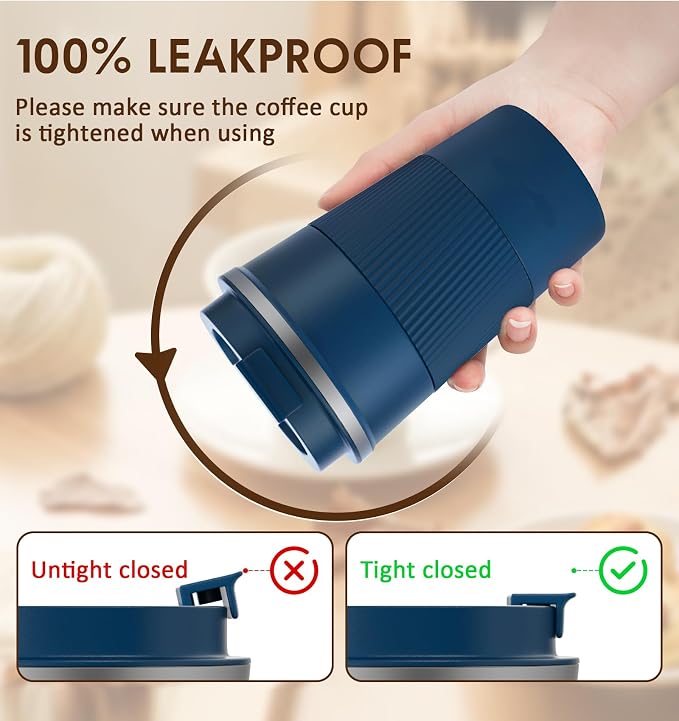 KETIEE Travel Mug 12oz, Insulated Coffee Mug with Leakproof Lid, Travel Coffee Mug Vacuum Stainless Steel Double Walled Reusable Coffee Cup for Hot and Iced Coffee Tea Water (Navy)