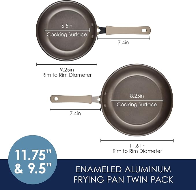 Rachael Ray Cook + Create Nonstick Frying Pans/Skillet Set, 9.5 Inch and 11.75 Inch - Almond