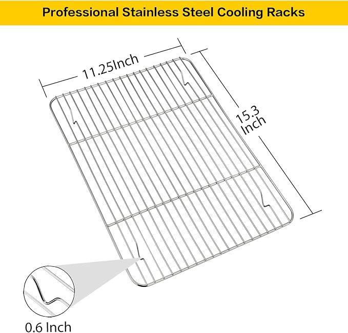 E-far Baking Cooling Rack Set of 2, Stainless Steel Metal Roasting Cooking Racks, Size - 15.3''x11.25'', Non Toxic & Rust Free, Oven & Dishwasher Safe