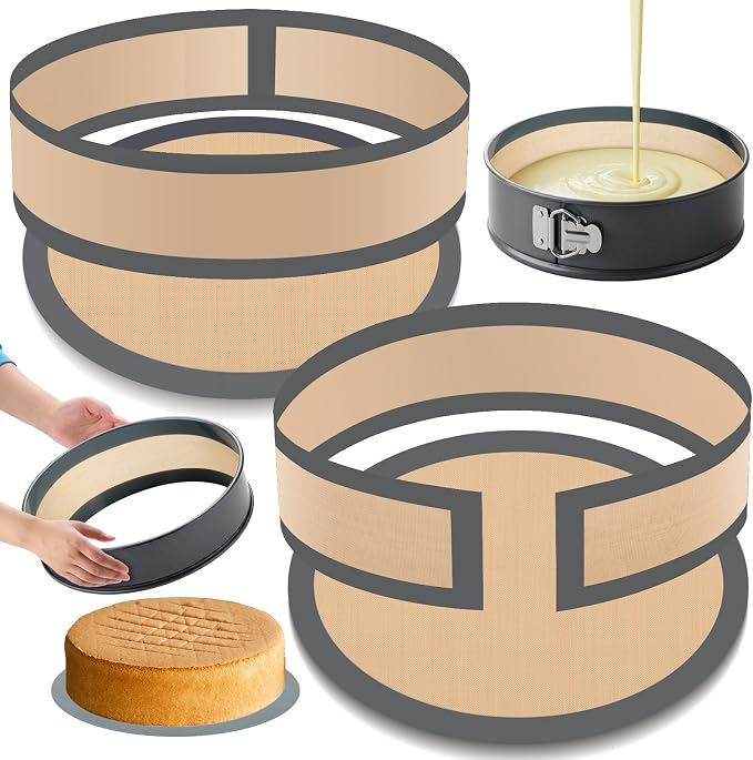 Reallnaive 2 Pack Springform Pan Protector 9 Inch Nonstick Silicone Mats for Baking Easy Clean Cake Pan Liners for Cheesecake Pan, Prevent Cake from Sticking to Side and Bottom