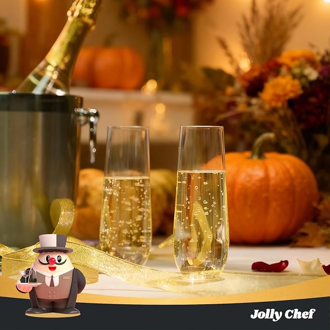 JOLLY CHEF 48 Pack Stemless Plastic Champagne Flutes 9 oz, Crystal Clear Stemless Plastic Toasting Glasses, Clear Disposable Unbreakable Drinkware Ideal for Wedding, Birthday, Party, Thanksgiving