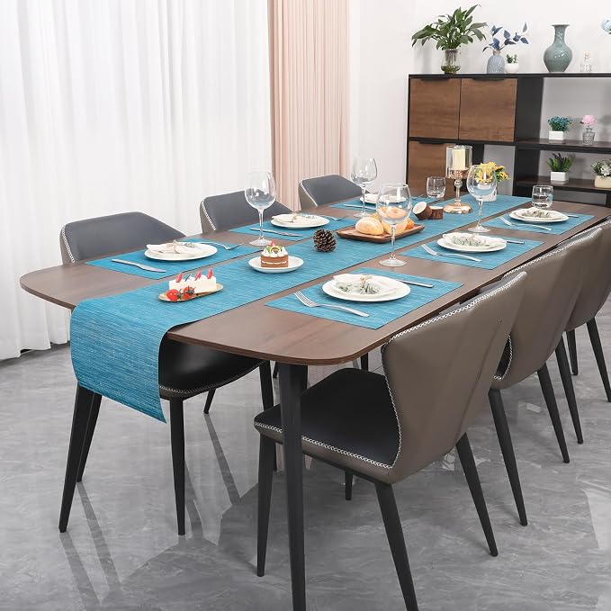 Myir JUN Placemats Set of 8 Kitchen and Dining Table Placemats | Vinyl Placemats Place Mats Indoor/Outdoor Set of 8 Washable Table Mats Non-Slip Place mats for Dining Table, Blue