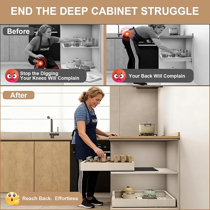 Fokyfok Pull Out Cabinet Organizer,23"-31"W,17"-24"D,Expandable,Adhesive | No Drill,5 Rails,Adjustable Slide out Drawers for Kitchen,Pantry,Roll out Shelves,Cabinets Without Lip,Framless,White,1PC