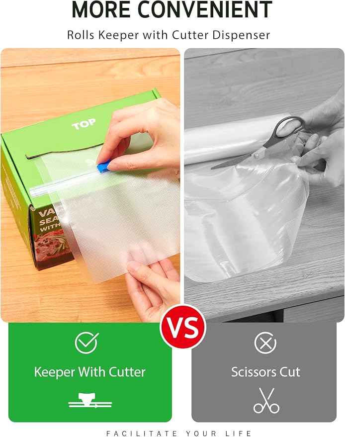 Syntus 8" x 150' Vacuum Sealer Bags Rolls Keeper with Cutter Dispenser | BPA Free, Commercial Grade, Heavy-Duty, Microwave Sous Vide Cooking, Meal Prep, Custom Length, Precise Cuts, for Food Storage