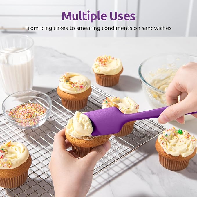 U-Taste Silicone Spatula Set 600°F High Heat Resistant, 4-Pcs, Purple | Food Grade Hot-Proof Seamless Rubber Scraper, Kitchen Flexible Silicon Cooking Utensil Set, Diswasher Safe Baking Supplies