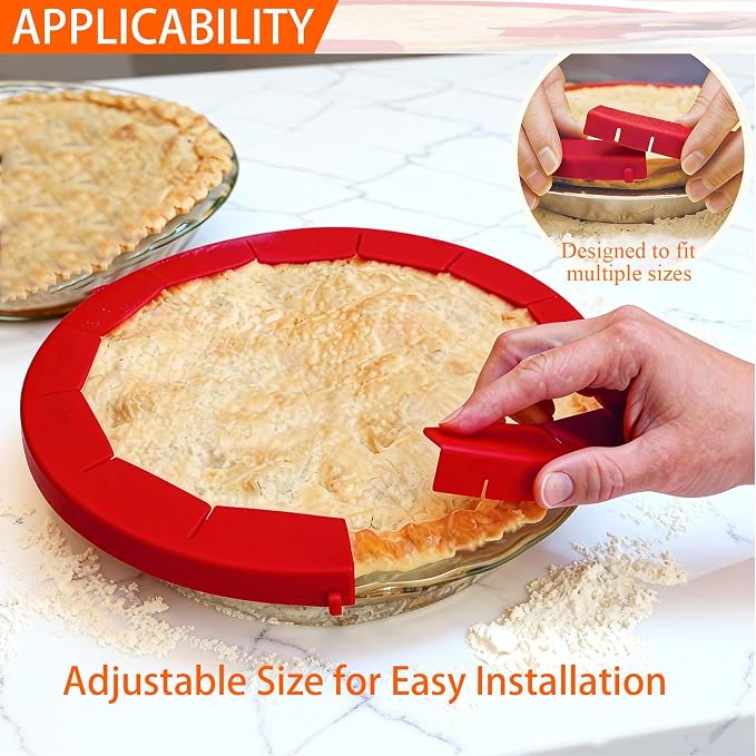 Easily Adjustable Silicone Pie Crust Protector, Fits8-11.5" Pie Crust | Food-Grade Silicone , Prevents Crust Edges from Burning,2 Anti-Slip Clips,BPA-Free, Oven/Microwave/Dishwasher Safe,red,2pcs