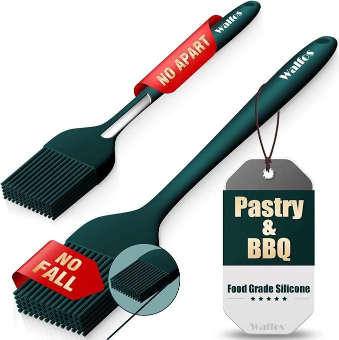 Walfos 600℉ Heat Resistasnt Basting Brush, BPA Free Silicone Pastry Brushes for Cooking, Spread Oil Butter Sauce for Baking Kitchen BBQ Grill, Dishwasher Safe, 2 Size (Large and Samll)