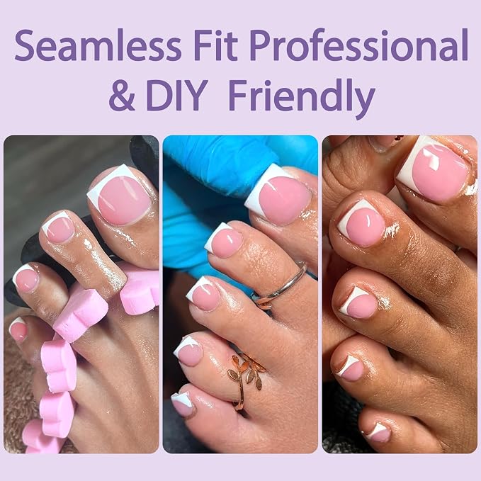 AddFavor 160pcs French Tip Toe Nail Press ons - Pink Press on Toenails for Women, Full Cover Toe Press on Nails with Adhesive Tabs, Fake Toenails Tips