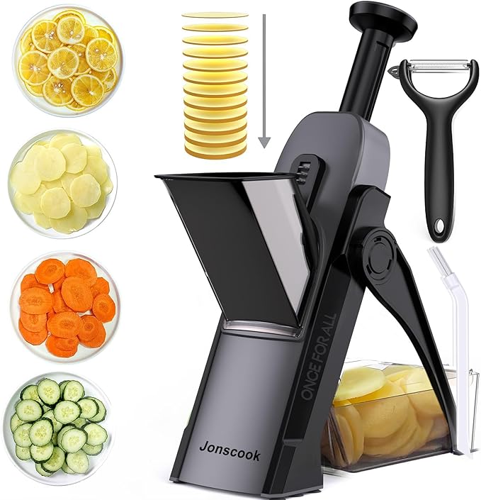 Safe Mandoline Slicer for Kitchen, Professional Vegetable Potato Slicer | 0.1-8 mm Adjustable Thickness, Food Chopper French Fry Cutte, Mandolin, Chopping Artifact Fast Veggie (just Slice, Black)