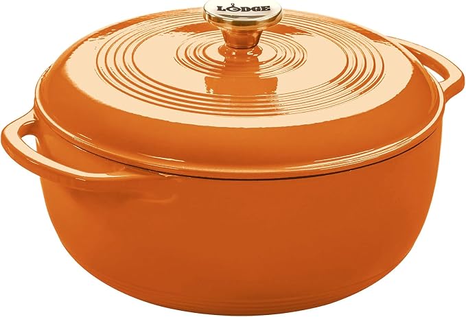 Lodge Essential Enamel Cast Iron Dutch Oven 6 Quarts - Perfect for Bread Baking, Braising, Marinating & Slow Cooking, Features Moisture-Sealing Lid & Dual Handles, Kitchen Essentials, Apricot