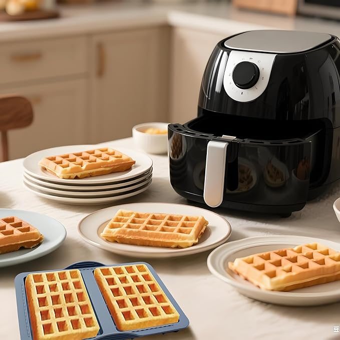 Silicone Waffle Mold for Air Fryer, 2-Pack, 20.5x14.5cm | Deep Pocket Cavities, Belgian-Style Waffles, Flexible & Easy Release, Oven Compatible, Nonstick Tray