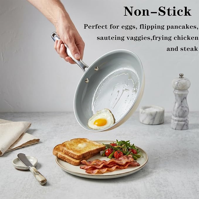 Nonstick Frying Pans Ceramic Skillet: 8Inches Non Stick Egg Fry Pan - PFOA PTFE PFAS Free