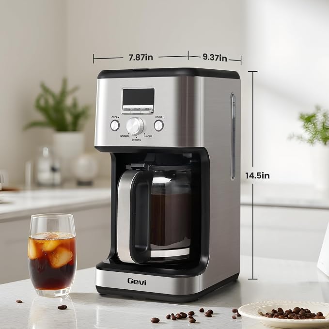 Gevi 14‑Cup Drip Coffee Maker, Programmable With Glass Carafe | Strong Brew Mode, 2H Keep Warm, Pause & Serve, Auto Shut‑Off for Home Office Daily Coffee Brewing